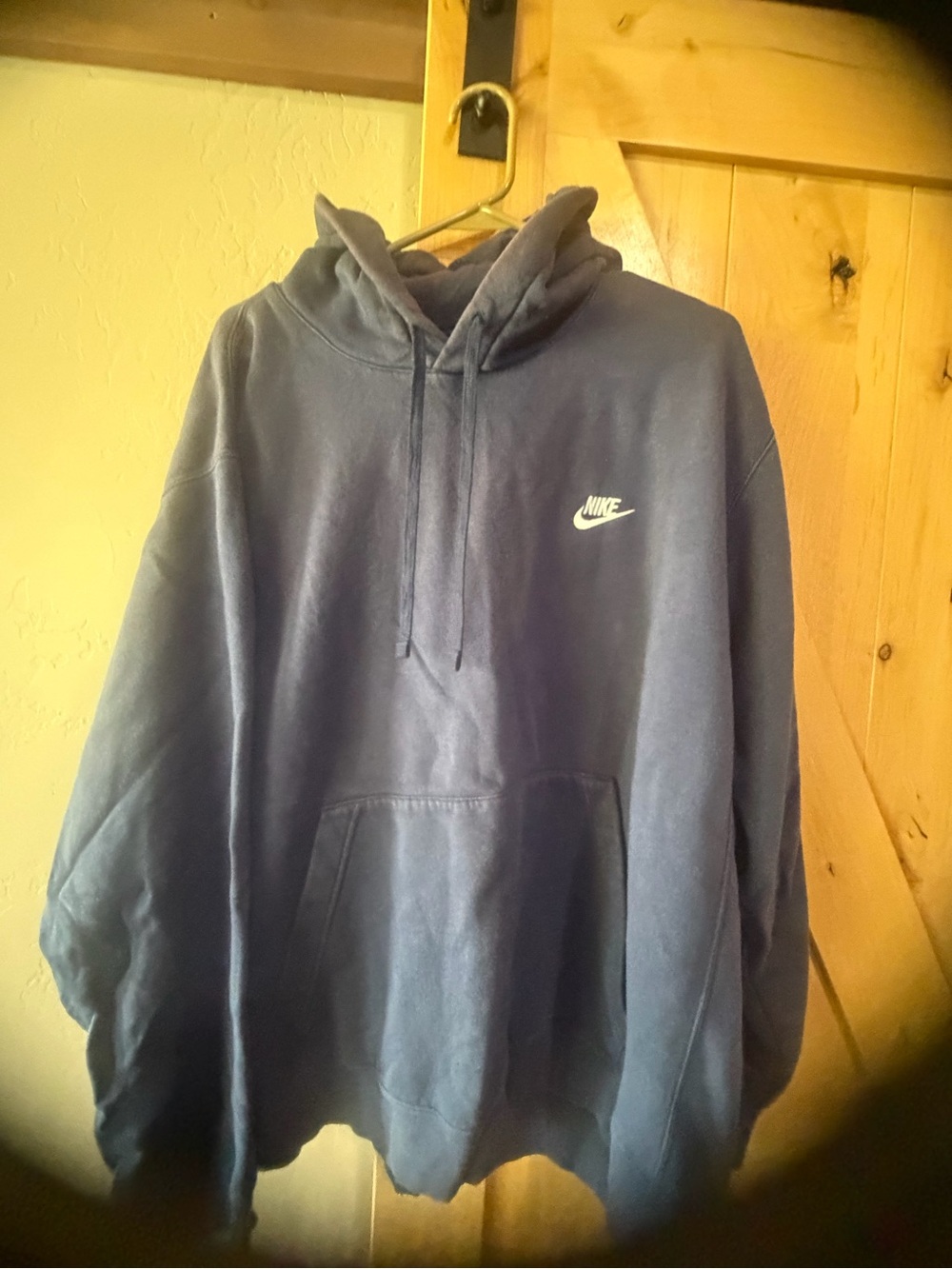 Nike Men's Dark Blue Pullover Hoodie with Small White Logo